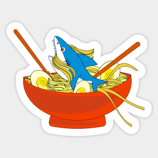 Funny shark in ramen Sticker